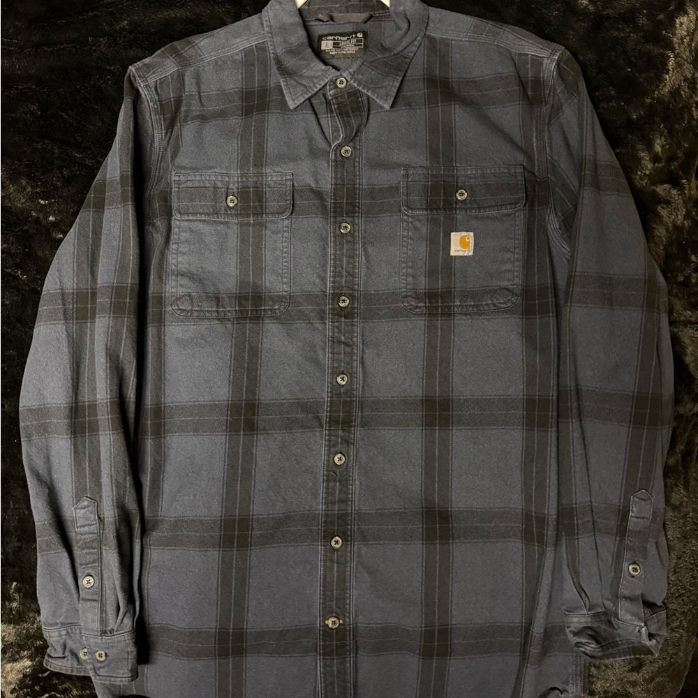 Carhartt Men's Blue & Black Plaid Button-Down Shirt